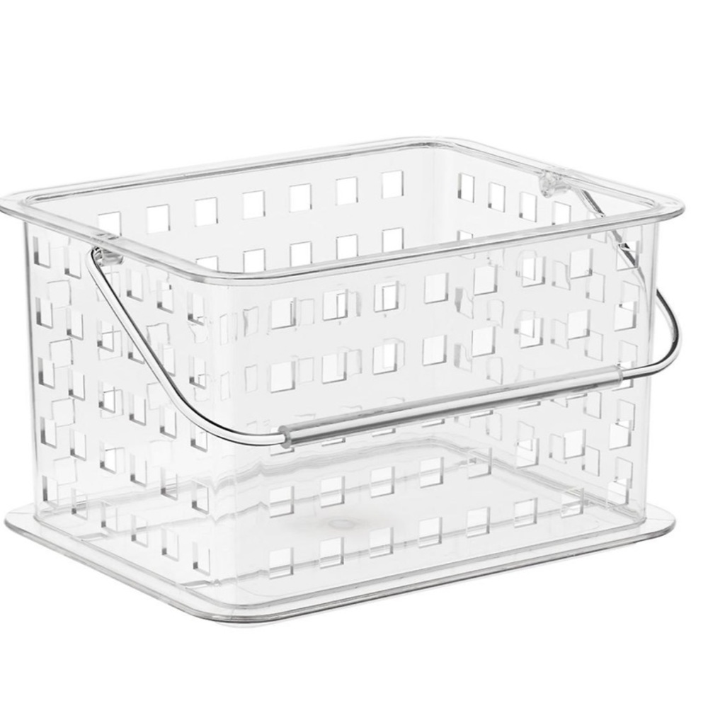 NWT InterDesign Zia Small Stack and Slide Basket. Clear. 9” L x 7” W x 5” H